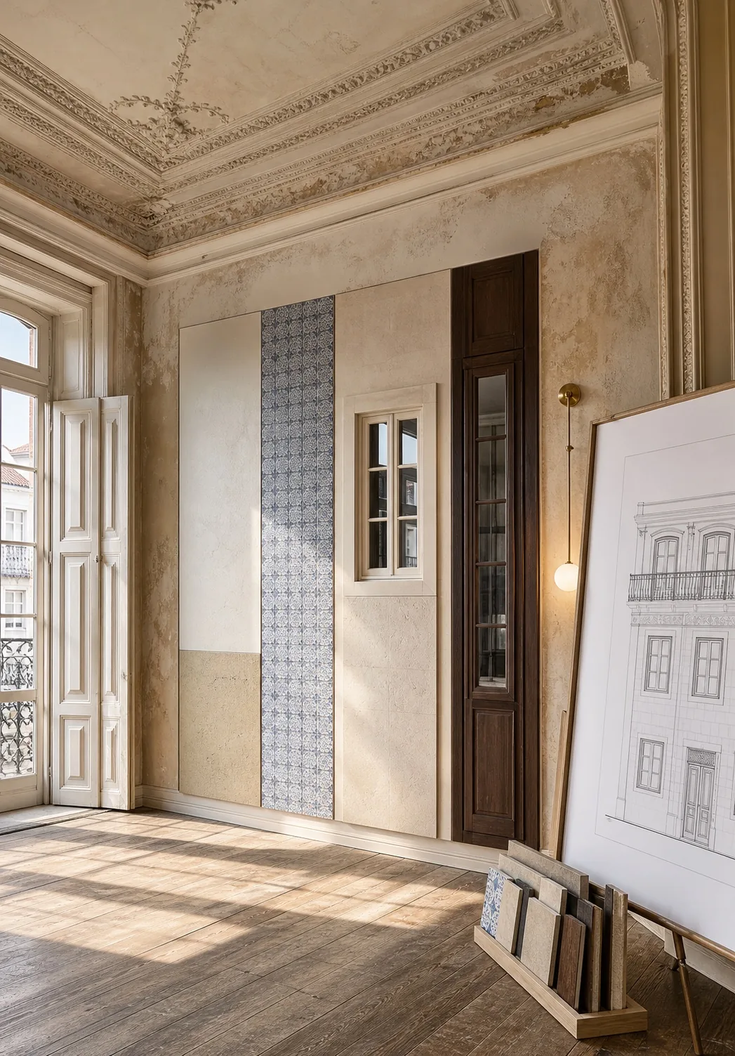 Full-scale restoration material studies inside a historic Lisbon room